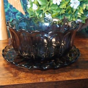 Vintage Smokey Gray, or Black Serving/Salad/Fruit Bowl, and tray. Rare!